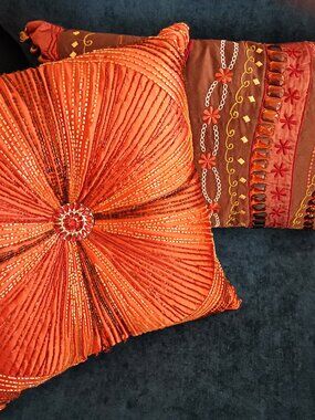 Two Pier One India Style Beaded Throw Pillows